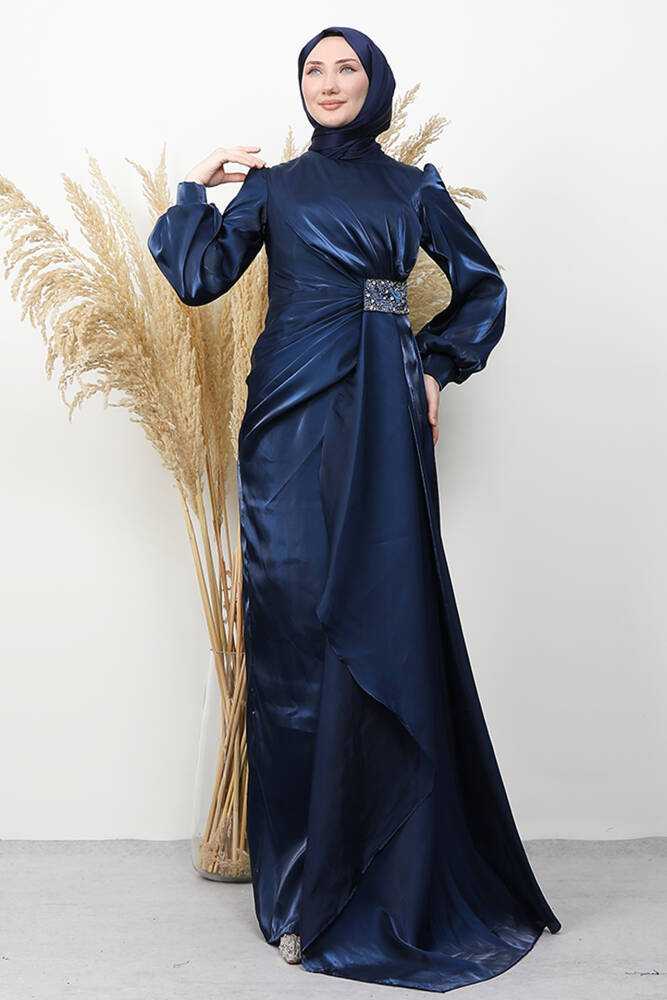 Belden Taş İşlemeli Abiye Lacivert 