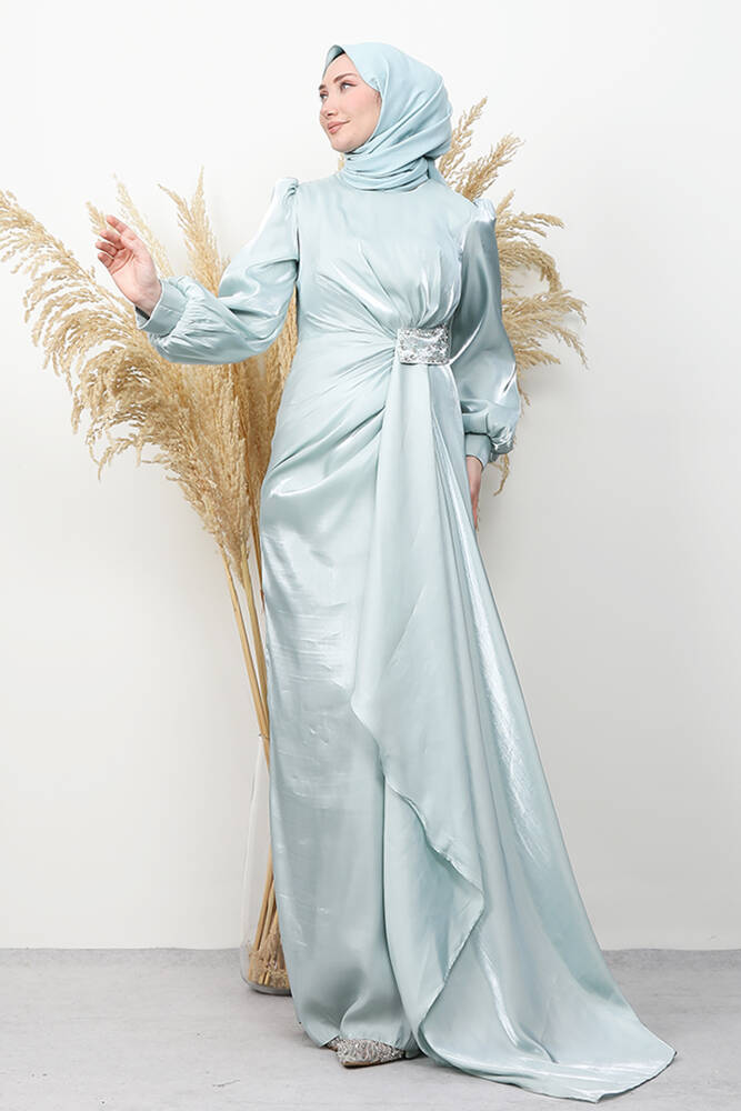 Belden Taş İşlemeli Abiye Mint 