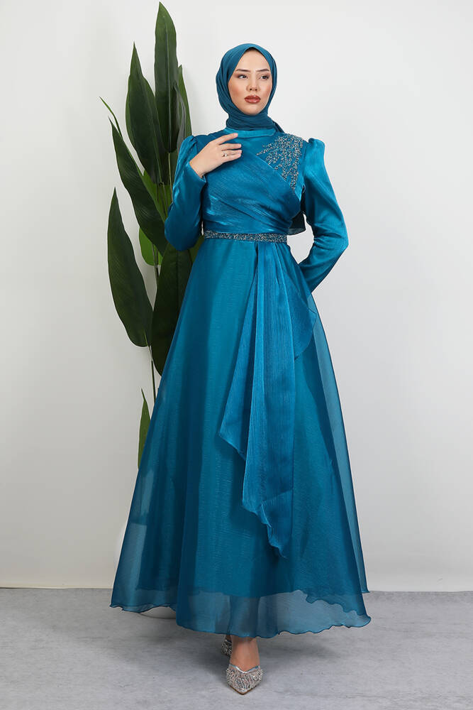 Eliza Tesettür Abiye Koyu Petrol 