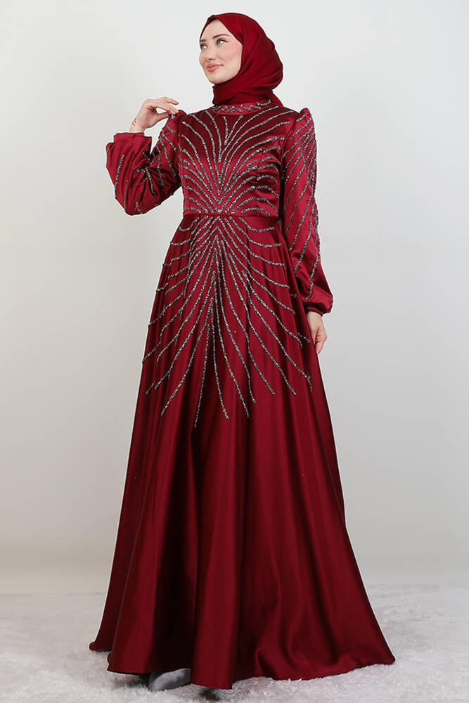 Gülfem Saten Abiye Bordo - LAMİAGİYİM