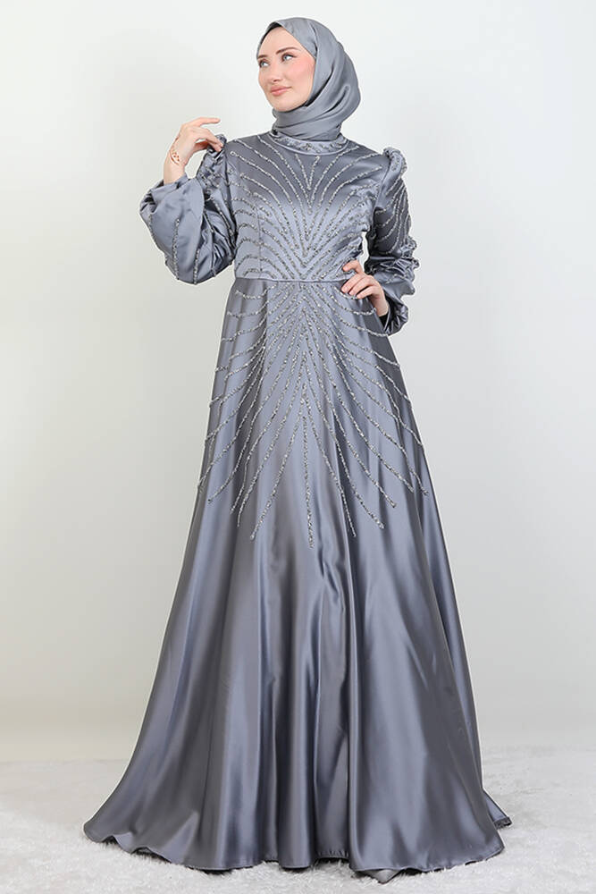 Gülfem Saten Abiye Gri - LAMİAGİYİM
