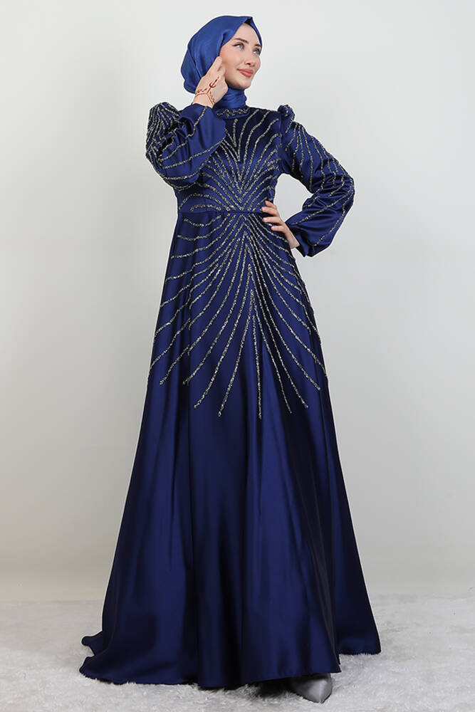 Gülfem Saten Abiye Lacivert - LAMİAGİYİM