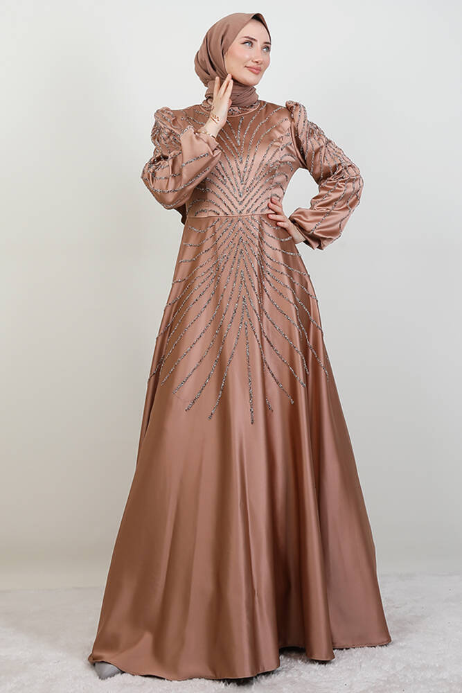 Gülfem Saten Abiye Sütlükahve - LAMİAGİYİM