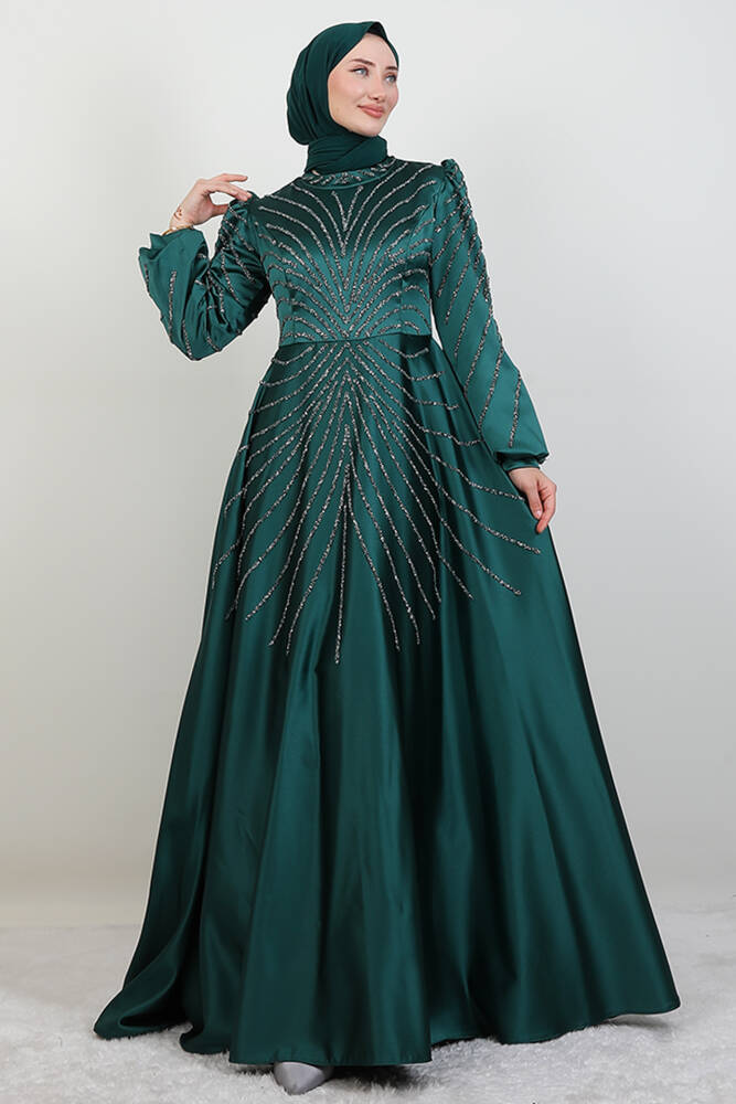 Gülfem Saten Abiye Zümrüt - LAMİAGİYİM