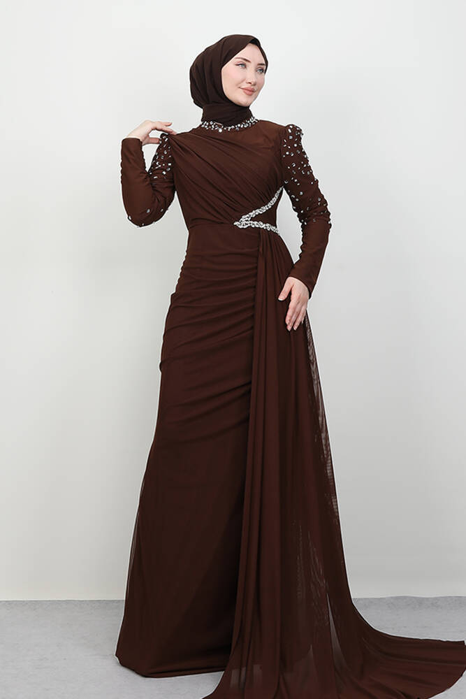 Gülşen Tesettür Abiye Acı Kahve 