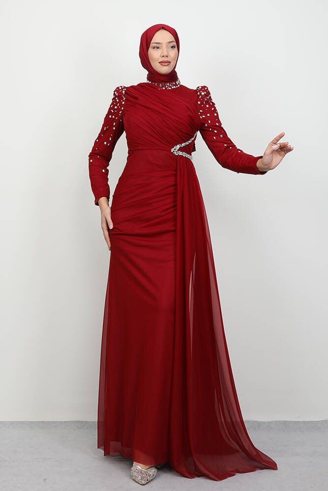 Gülşen Tesettür Abiye Bordo 