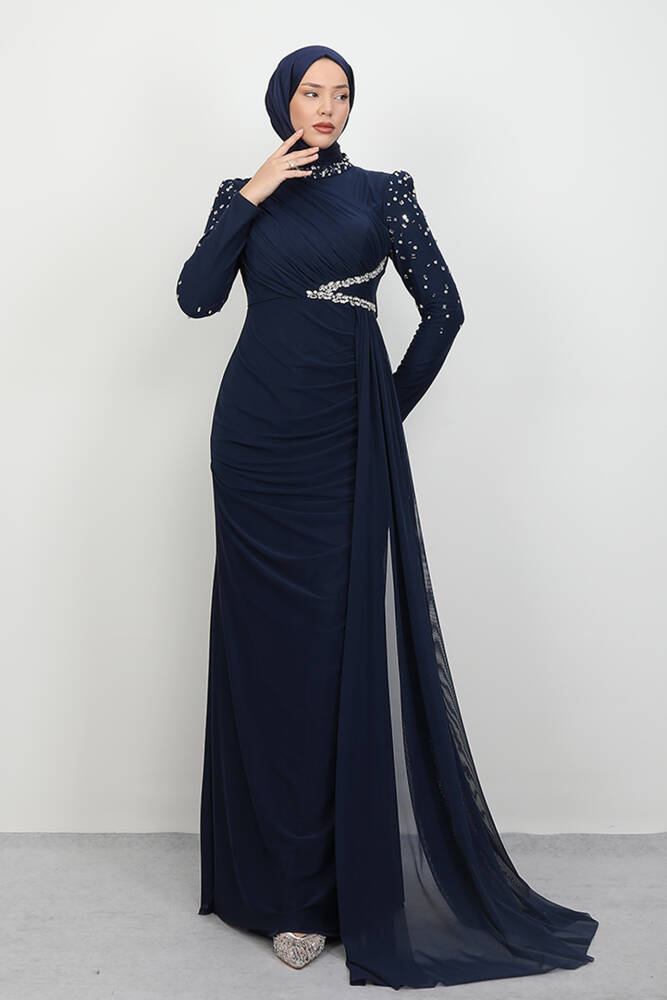 Gülşen Tesettür Abiye Lacivert 