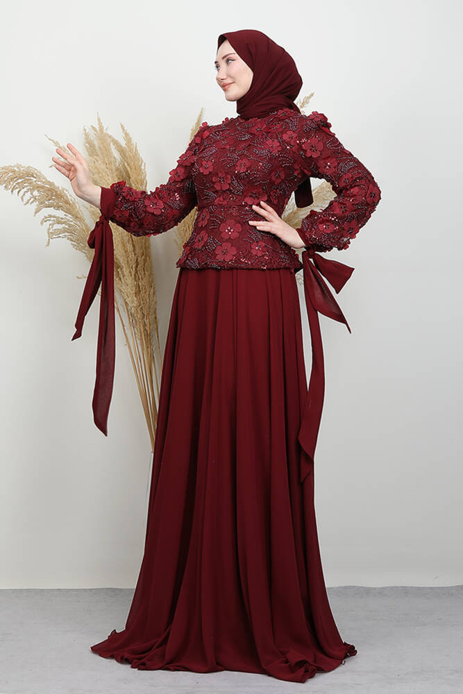 Zafira İşleme Abiye Takım Bordo - LAMİAGİYİM