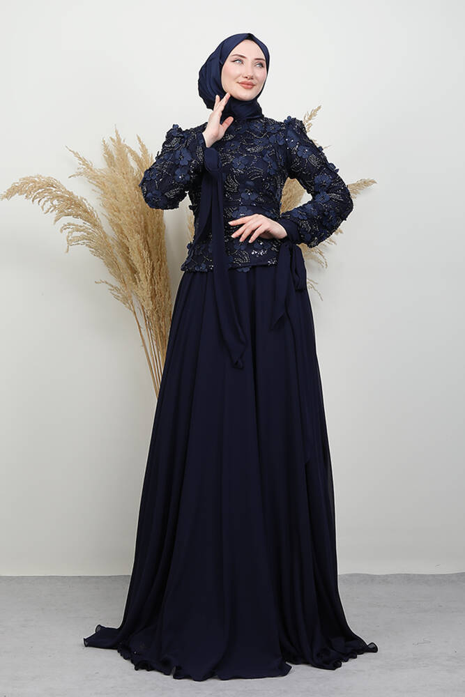 Zafira İşleme Abiye Takım Lacivert - LAMİAGİYİM